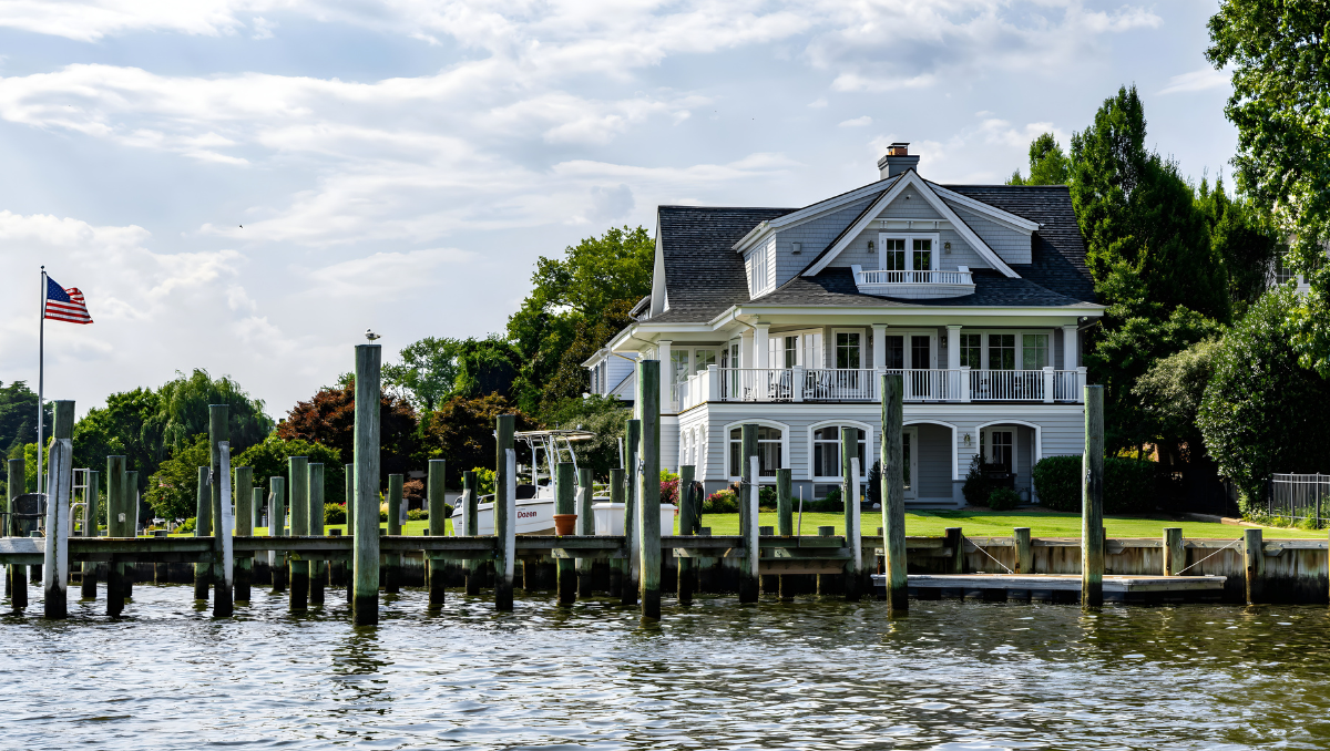 Waterfront coastal home with private dock and boat on the Eastern Shore of Maryland along the Chesapeake Bay