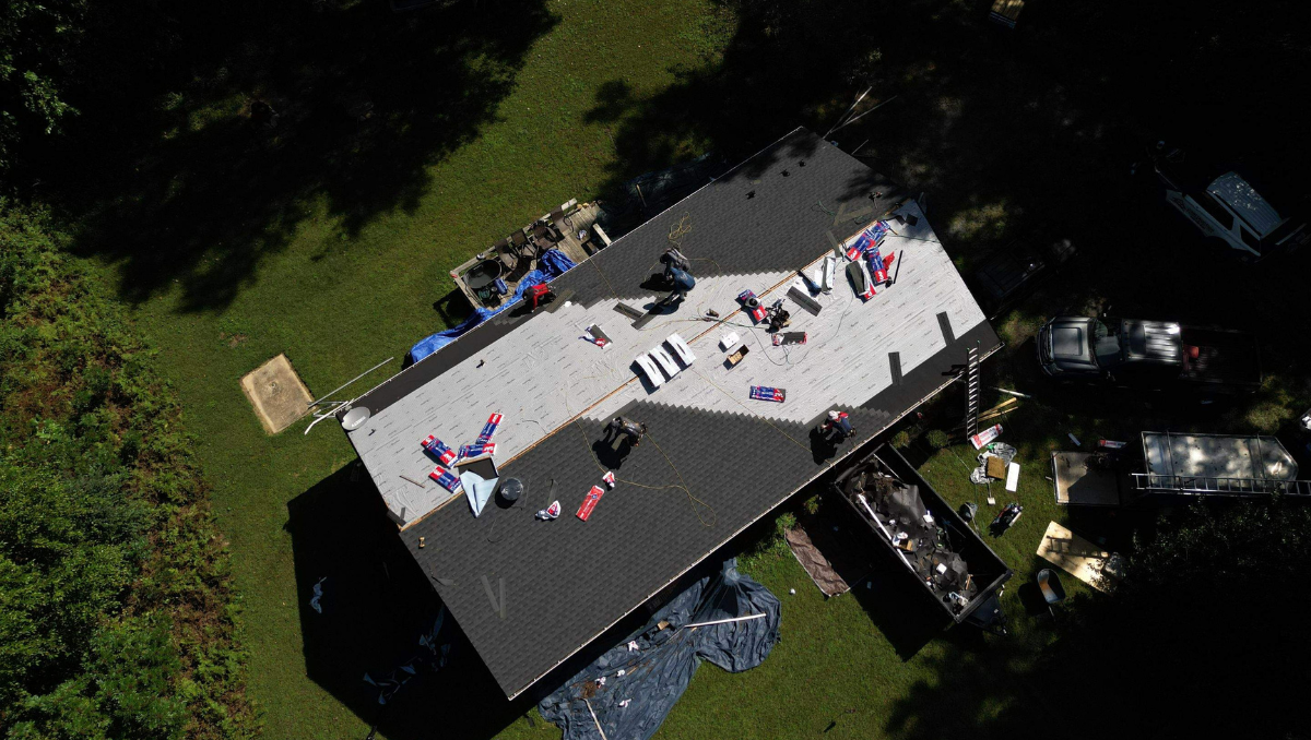 Roof installation using durable coastal home materials on Eastern Shore home