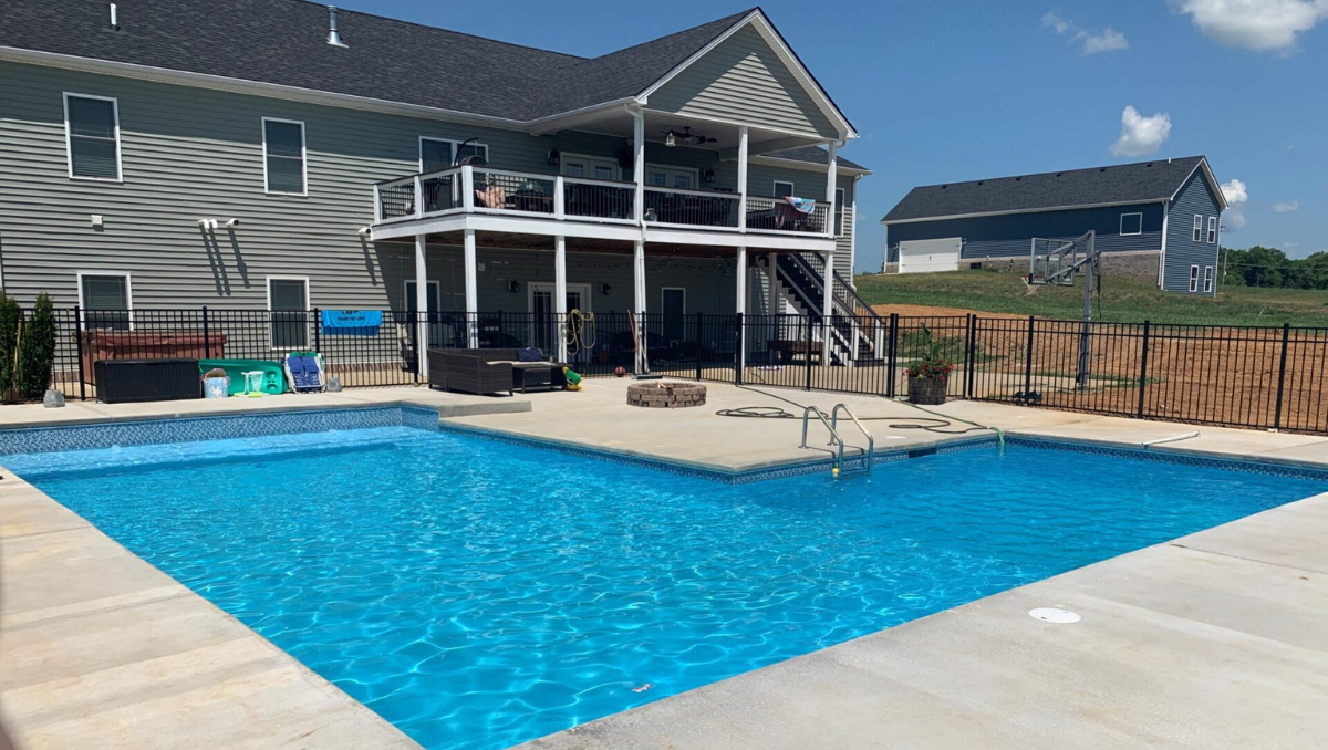 Finished ICF pool installation at Eastern Shore Maryland home with custom outdoor living space