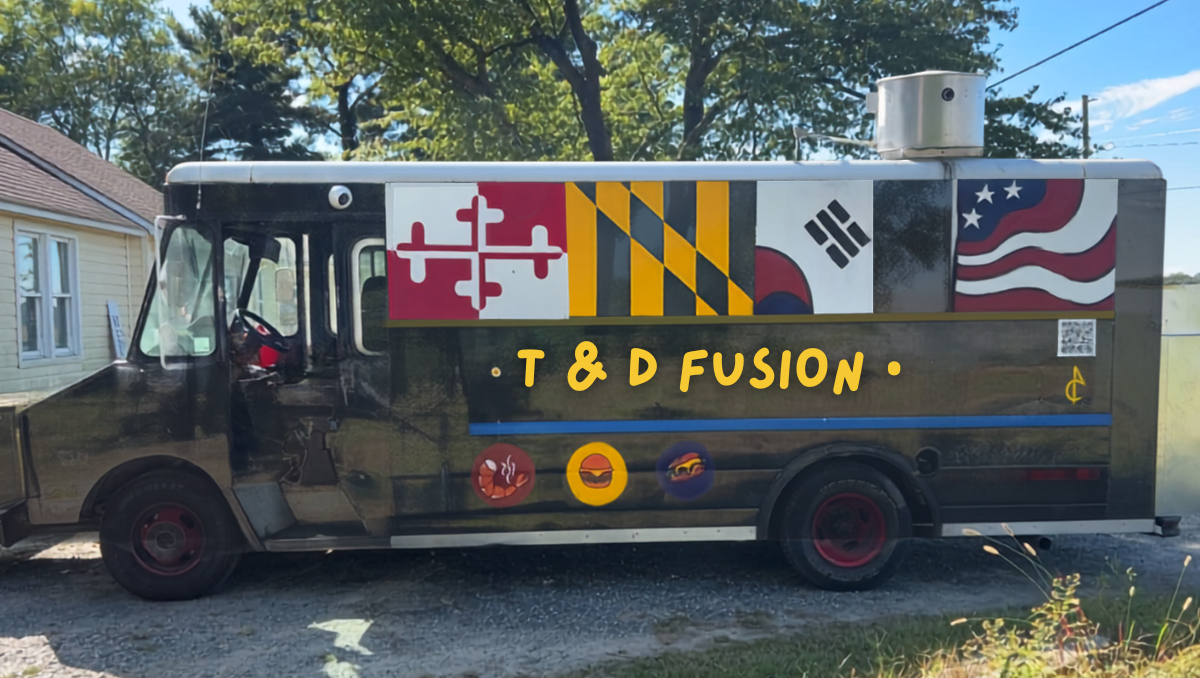 T & D Fusion food truck featuring Maryland-themed graphics and serving a variety of fusion-inspired menu items.