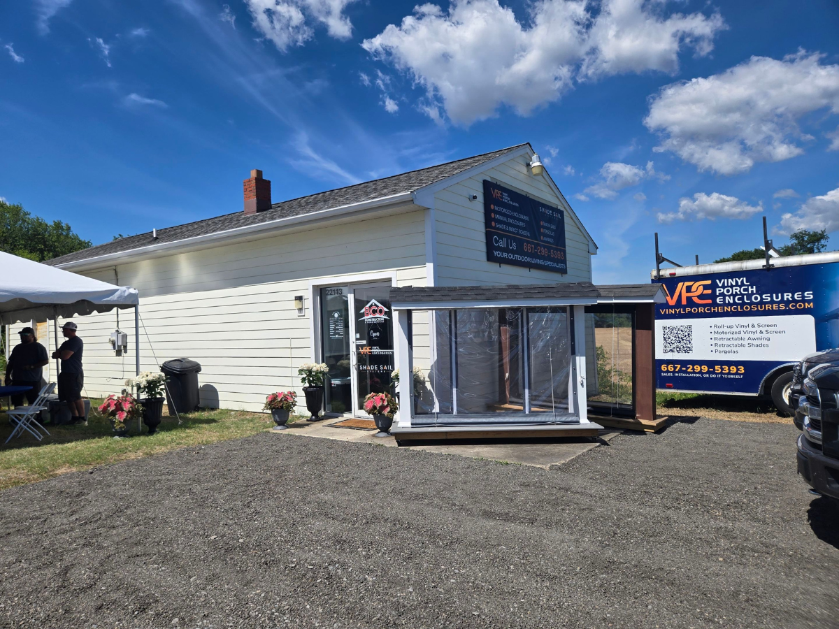 Exterior image of our new Showroom that is shared with Vinyl Porch Enclosures and Shade Sail Systems 
