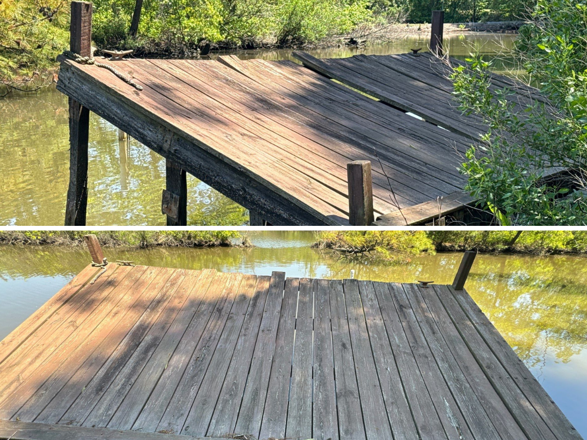 Original weathered dock before reconstruction at Edmonson Creek, Preston.