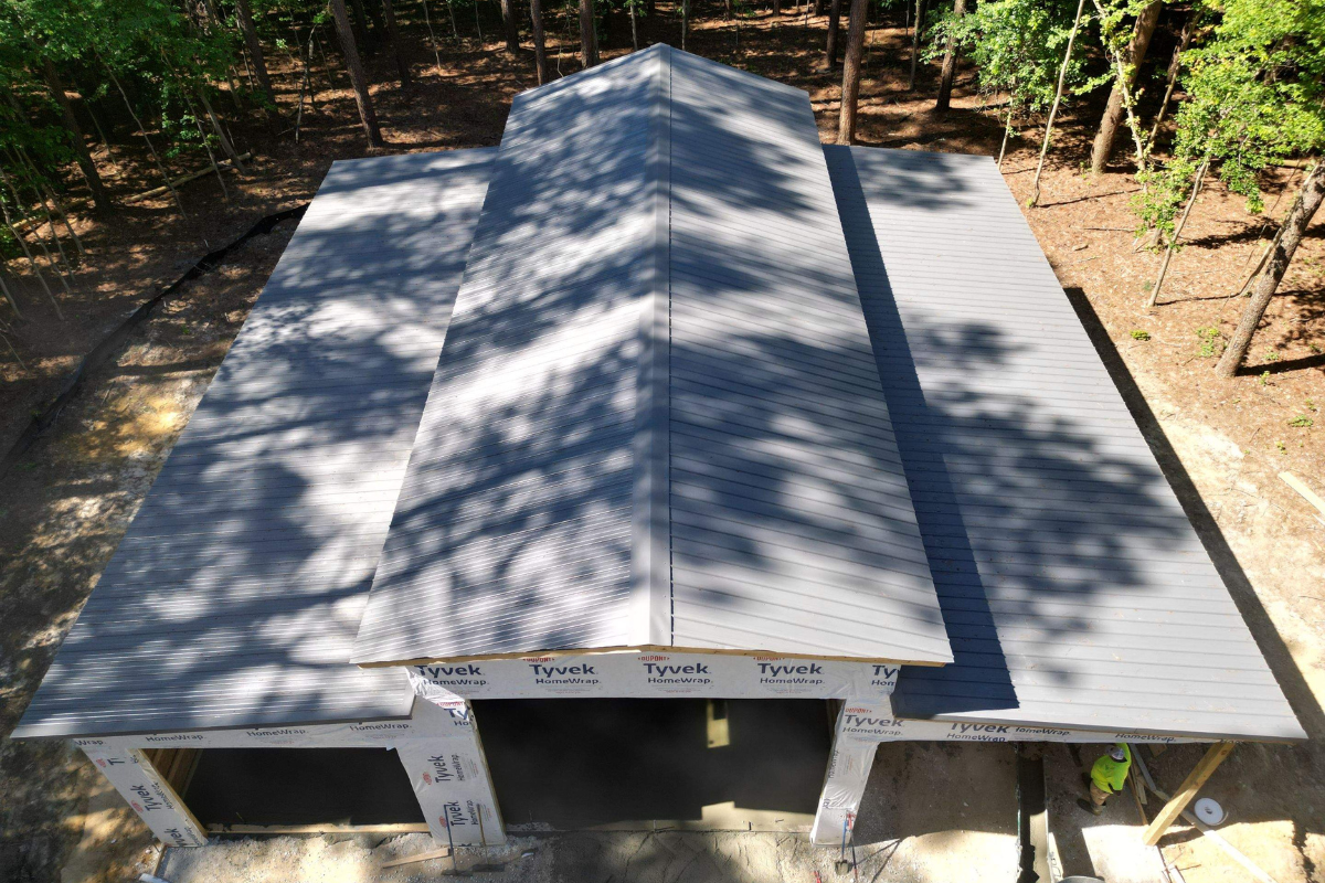 Metal roofing installed on a custom pole barn on Tilghman Island